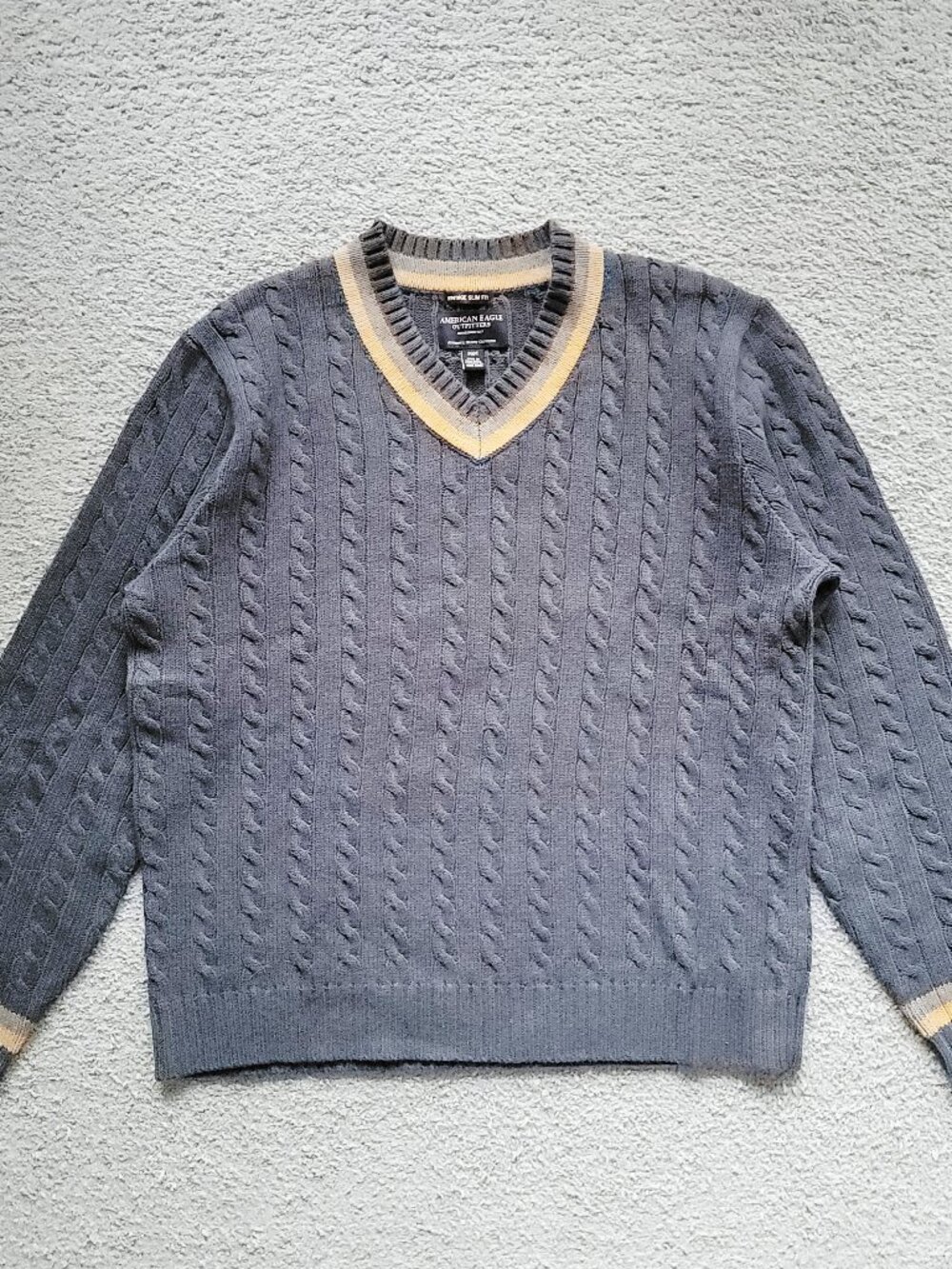 Vintage Y2K American Eagle Cable Knit V-Neck Sweater Mens Medium